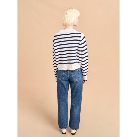 La Ligne Cropped Marin Sweater Striped Cream Navy - XS - Picture 2 of 7